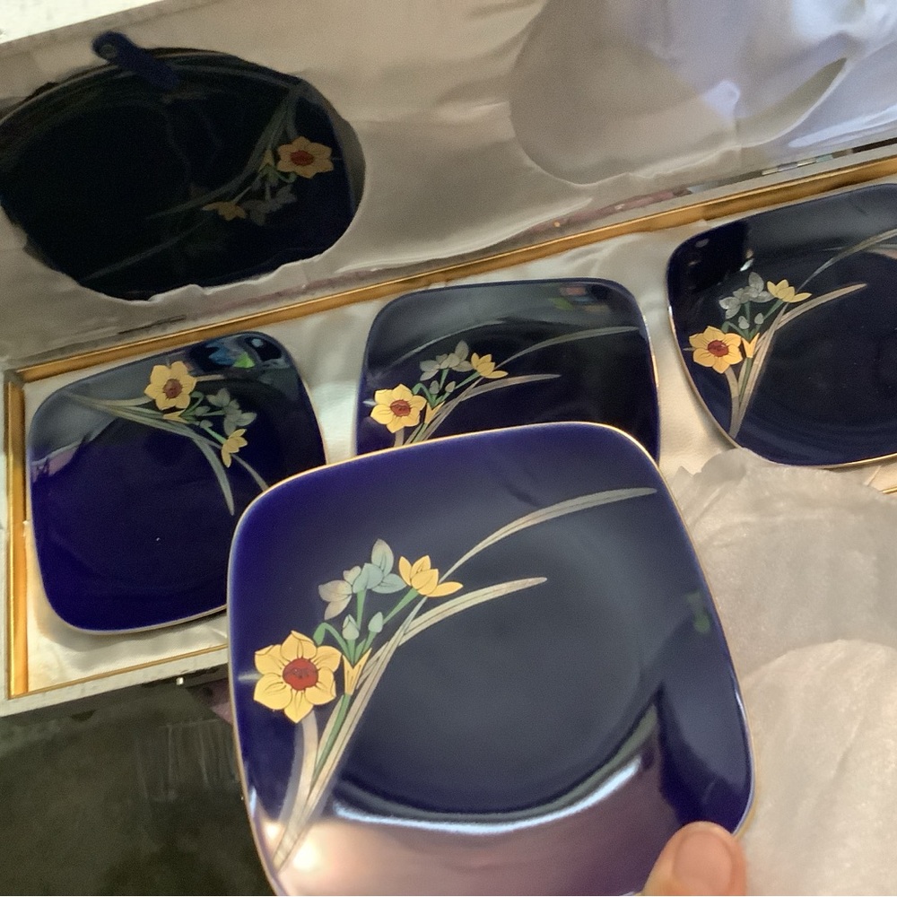 COBALT BLUE SUSHI DISHES SET OF 5 new in box seems vintage 1960’?